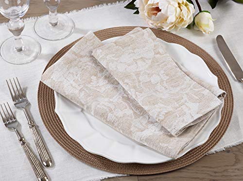 Fennco Styles Feronia Collection Country Jacquard Lace Trim Cotton Blend Table Linen – Natural Table Runner for Banquet, Family Gathering, Special Events and Home Décor