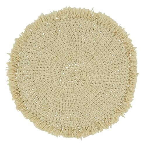 Fennco Styles Boho Macrame Cotton Placemats 15" Round, Set of 2 - Natural Braided Fringe Table Mats for Home, Dining Room, Banquets, Family Gathering and Special Events