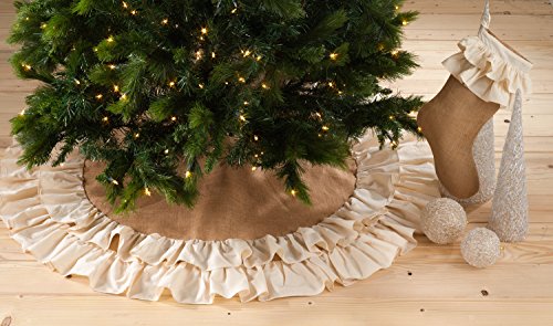 Fennco Styles Sidonia Cotton and Jute Ruffled Holiday Decor Christmas Tree Skirt, One Piece