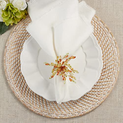 Fennco Styles Hand Beaded Flower Design Decorative Napkin Rings, Set of 4 - Glass Beads Napkin Holders for Home, Dining Table, Banquets, Christmas Décor and Special Occasion