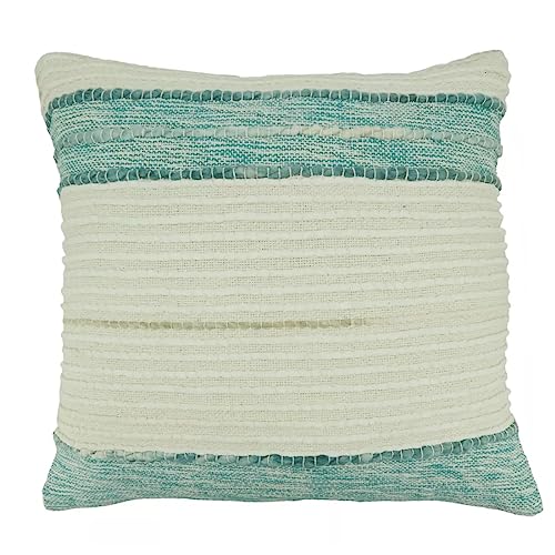 Fennco Styles Aqua Striped Deisgn Decorative Throw Pillow 20" W x 20" L - Neutral Cotton Blend Woven Textured Cushion for Home, Couch, Bedroom, Living Room and Office Décor