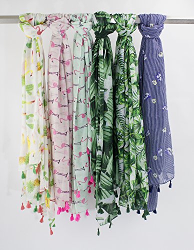 stylesilove Lightweight Womens Flamingo Tassels Soft Cotton Scarf Shawl