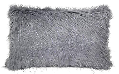 Fennco Styles Holiday Christmas Decorative Exquisite Faux Fur with Silver Metallic Thread Throw Pillow - 2 Colors
