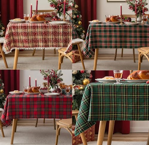 Fennco Styles Classic Plaid Snowflake Holiday Tablecloth - Tartan Rectangular Table Cover for Dining Room, Christmas Décor, and Winter Festivals