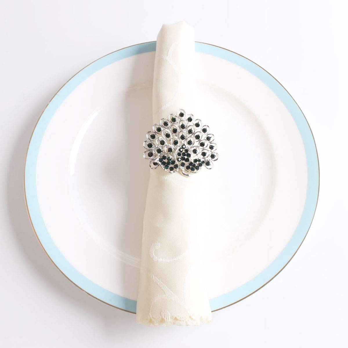Fennco Styles Rhinestone Crystal Flower Napkin Rings Wedding Holiday Table Decoration - Set of 4