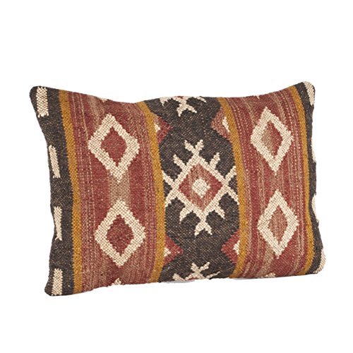 Fennco Styles Kilim Collection Southwestern Embroidered Wool 16 x 23 Inch Down Filled Throw Pillow with Case & Insert – Multicolor Throw Pillow for Couch, Bedroom and Living Room Décor (16 x 23 Inch)