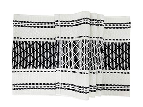 Fennco Styles Diamond Stitch Design Cotton Blend Placemats 14" W x 19" L, Set of 4 - Black Geometric Woven Table Mats for Boho Décor, Home, Dining Table, Banquets, Family Gatherings, Special Occasion