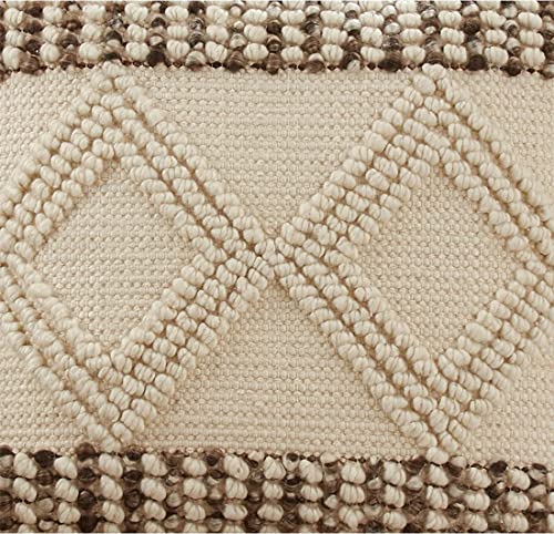 Fennco Styles Woven Textured with Diamond Design Decorative Throw Pillow Cover 18" W x 18" L - Ivory Square Cushion Case for Home, Couch, Bedroom, Living Room and Office Décor