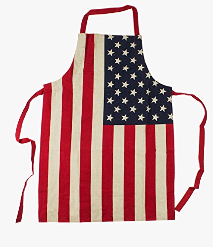 Fennco Styles American Flag Collection Stars Striped 24 x 36 Inch Full Size Cotton Apron - Multicolored Print Apron for Home and Kitchen, National Holidays, BBQ Party