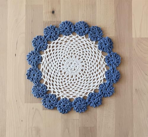 Fennco Styles Handmade Two-Tone Floral Crochet Tray Doily, 9" Round - Cloth Placemat for Everyday Use, Holidays, Home Décor, Cocktail Party, Tea Party, Special Occasion