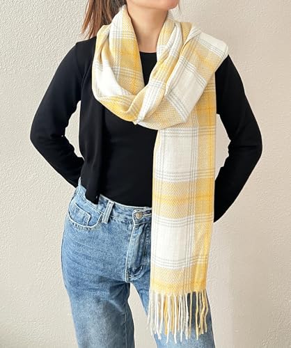 stylesilove Women Classic Plaid Fringe Cashmere Scarf Warm Ultra Soft Scarves Shawl Neck Wraps for All Season, 6 Colors