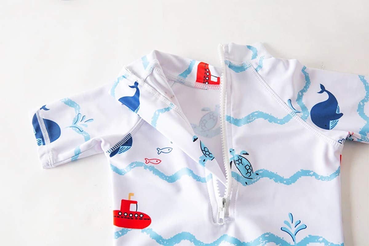 Styles I Love Little Boys Sea Animals Print One-Piece Rash Guard Swimsuit with Sun Hat 2pcs Set Bathing Suit Beach Swimwear