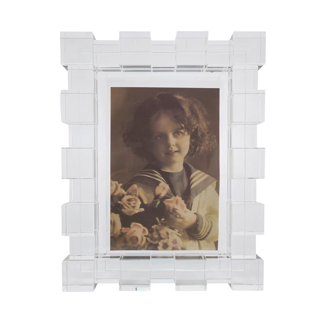 Fennco Styles Elegant Crystal Cube Border Photo Frame for Tabletop, Home Décor, Photo Gallery, Holidays and Weddings