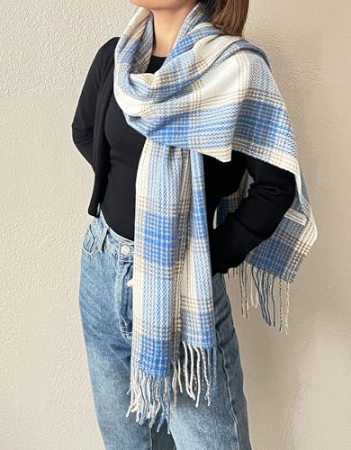 stylesilove Women Classic Plaid Fringe Cashmere Scarf Warm Ultra Soft Scarves Shawl Neck Wraps for All Season, 6 Colors