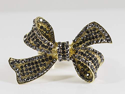 Fennco Styles Stunning Crystal Bowknot Gold-Plated Napkin Rings Wedding Holiday Table Decoration - Set of 4