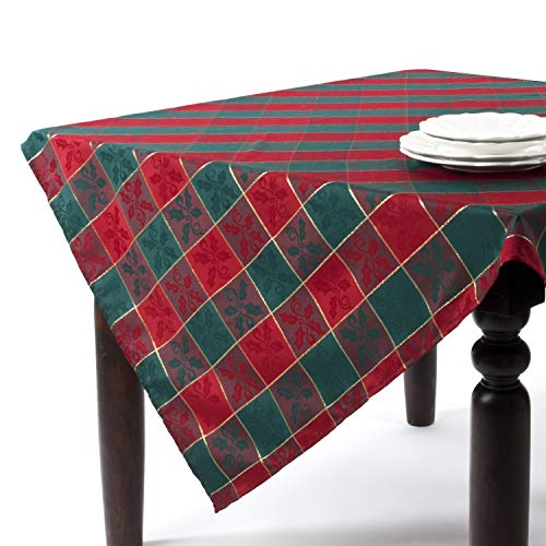 Fennco Styles Royal de Noël Collection Classic Plaid Jacquard Tablecloth – Red Green Tablecloth for Christmas Banquets, Family Gathering, Special Events and Home Décor