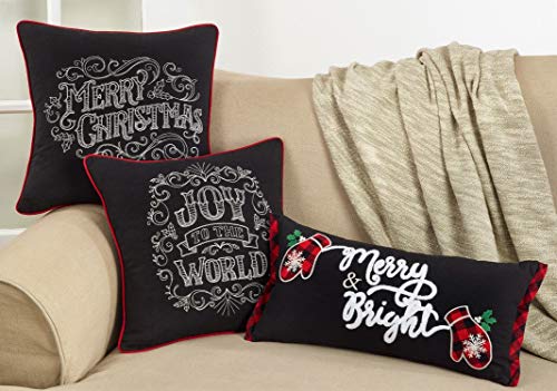 Fennco Styles Tableau Noir Collection Farmhouse Typography Stitched Pillow and Case – Black Deorcative Pillow and Case for Couch, Living Room and Holiday Décor