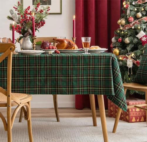 Fennco Styles Classic Plaid Snowflake Holiday Tablecloth - Tartan Rectangular Table Cover for Dining Room, Christmas Décor, and Winter Festivals