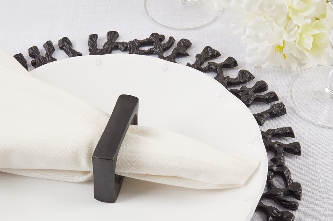 Fennco Styles Rectangle Aluminum Napkin Rings, Set of 4 - Black Metal Decorative Napkin Holders for Home, Dining Room, Banquet, Family Gathering, Holiday and Special Occasion