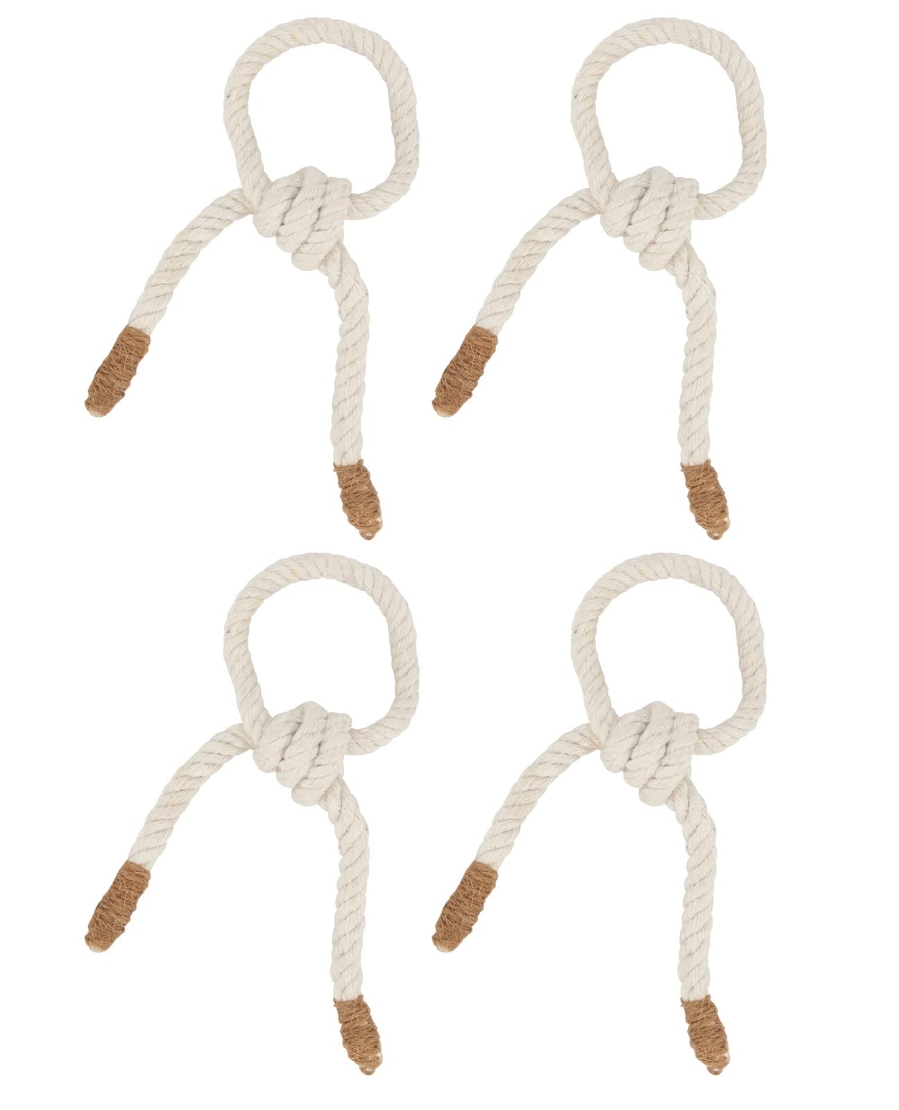 Fennco Styles Handmade Knotted Rope Napkin Rings, Set of 4 - Natural Cotton Napkin Holders for Dining Table, Home, Banquets, Holidays, Family Gatherings and Special Events