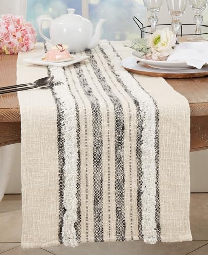 Fennco Styles Tufted Stripe Modern Cotton Table Runner 16”W x 72" L - Natural Woven Table Cover for Home Décor, Dining Table, Banquets, Holidays and Special Occasions