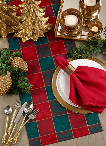 Fennco Styles Royal de Noël Collection Classic Plaid Jacquard Tablecloth – Red Green Tablecloth for Christmas Banquets, Family Gathering, Special Events and Home Décor