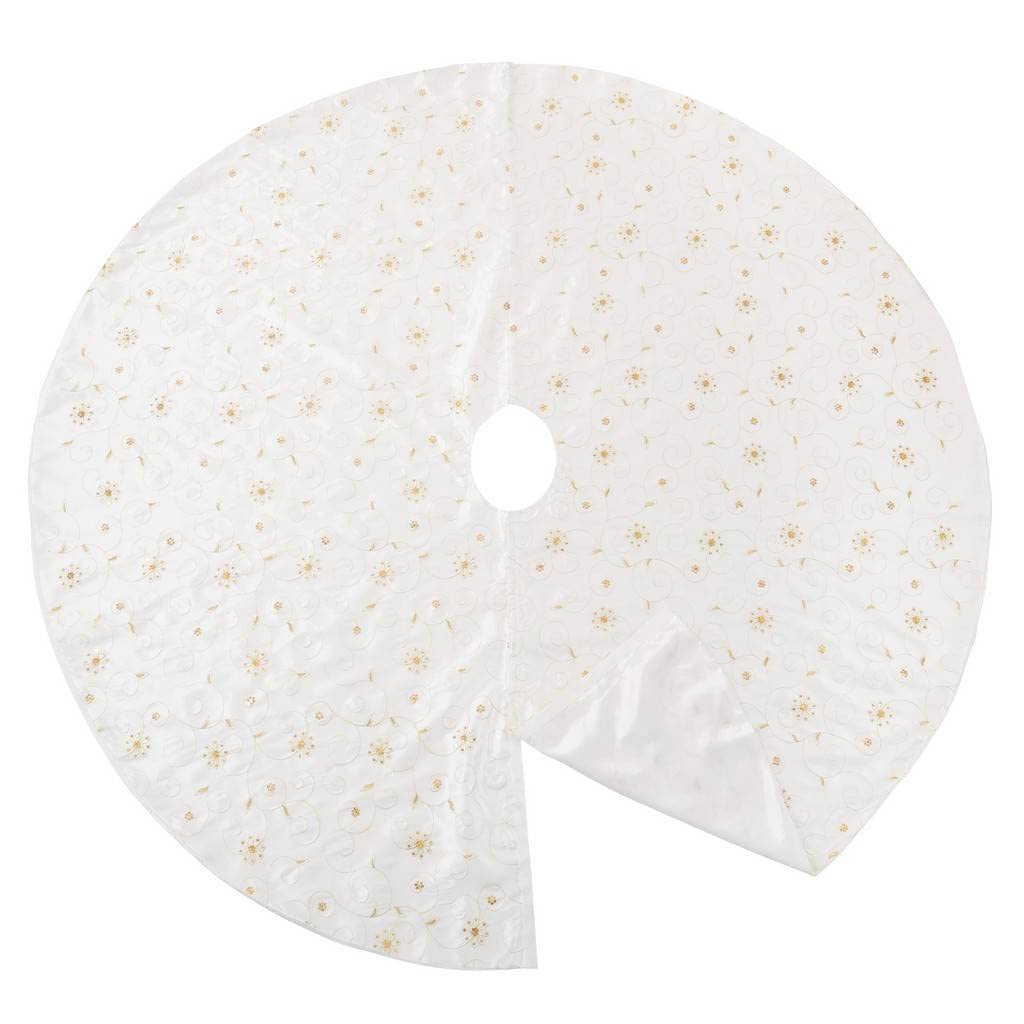 Fennco Styles Embroidered and Sequined Christmas Tree Skirt 54" X 54" Round - Burgundy Holiday Tree Skirt for Home, Holiday Tree, Indoor & Outdoor, and Special Occasion