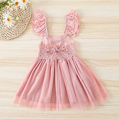 stylesilove Baby Toddler Girls Embroidered Eyelet Tulle Dress Princess Girl Ruffle Crisscross Sun Dress Outfit