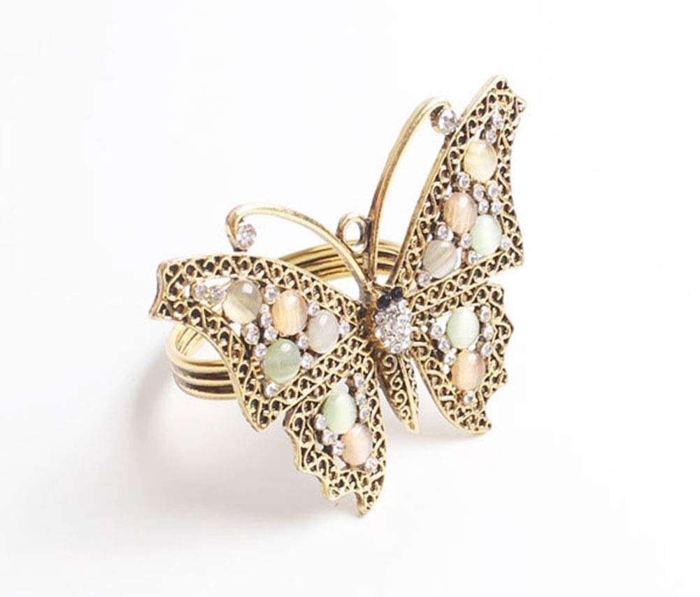 Fennco Styles Decorative Bejeweled Design Butterfly Metal Napkin Rings, Set of 4 - Silver Napkin Rings for Family Dinner, Theme Party, Wedding, Special Event and Home Décor