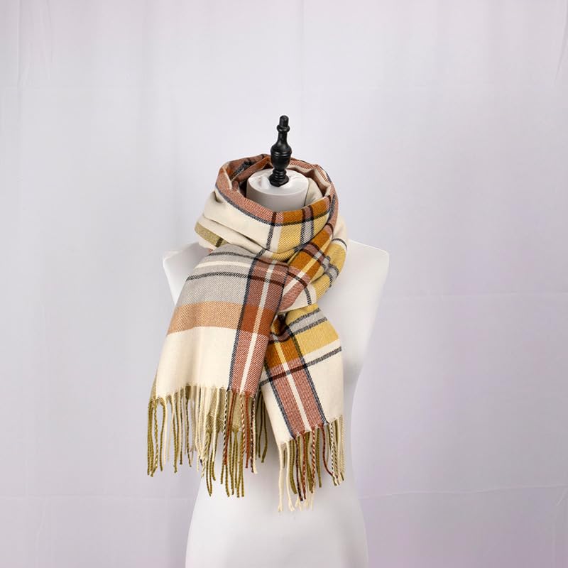 stylesilove Women Plaid Fringe Cashmere Scarf Warm Ultra Soft Scarves Shawl Neck Wraps for All Season, 5 Colors