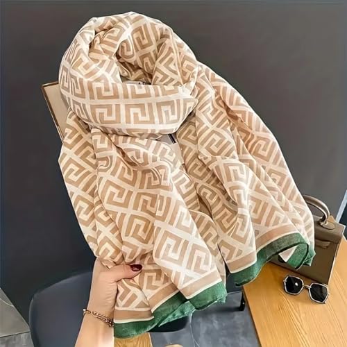 stylesilove Women Geometric Maze Print Scarf with Border Design Soft Shawl Scarves Neck Wraps for All Season, 3 Colors