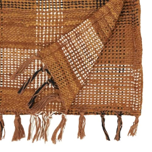 Fennco Styles Rustic Plaid Fringe Cotton Blend Table Runner with Fringe 16" W x 72" L - Rust Woven Table Cover for Home, Dining Room, Banquets, Family Gatherings, and Special Occasion