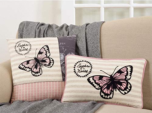 Fennco Styles Explore The World Butterfly Decorative Throw Pillow Cover 13" W x 20" L - Pink Rectangle Cushion Case for Christmas, Home, Couch, Office, Living Room Décor