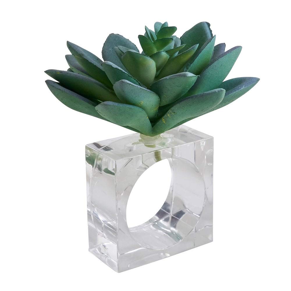 Fennco Styles Succulent Design Decorative Napkin Rings, Set of 4 – Plant Napkin Holders for Home, Dining Table, Holiday Décor and Special Occasions