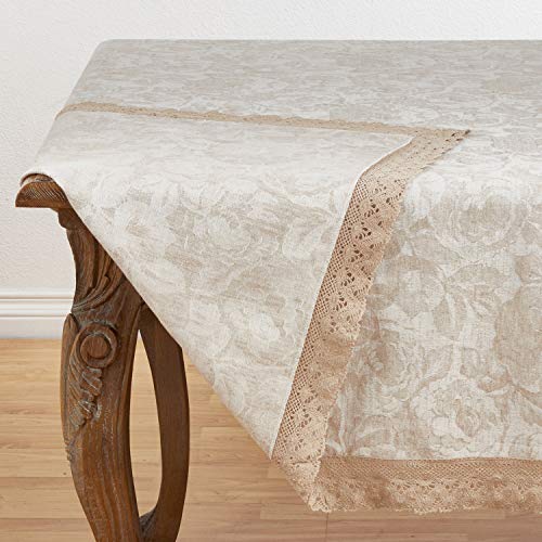 Fennco Styles Feronia Collection Country Jacquard Lace Trim Cotton Blend Table Linen – Natural Table Runner for Banquet, Family Gathering, Special Events and Home Décor