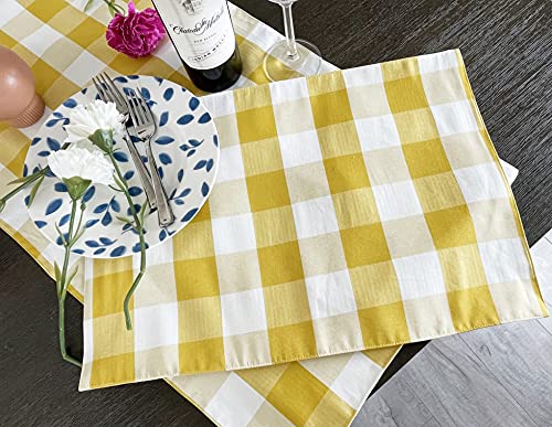 Fennco Styles Classic Buffalo Check Cotton Blend Table Runner 16" W x 36" L - Yellow Holiday Table Cover for Banquets, Christmas, Special Events and Home Décor