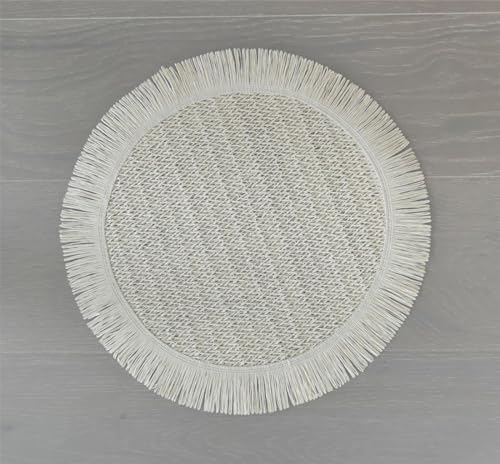 Fennco Styles Woven Round Fringe Solid Color Placemats 14" Round, Set of 4
