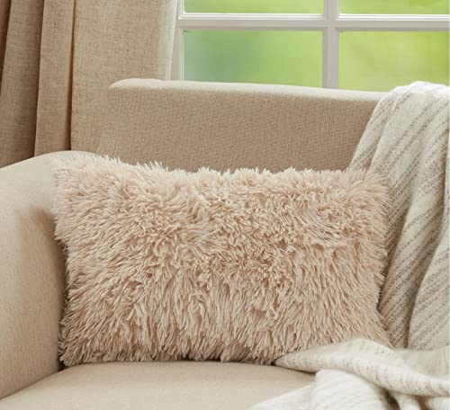 Fennco Styles Classic Faux Fur Decorative Throw Pillow Cover 18 x 18 Inch - Ivory Plush Cushion Case for Home, Couch, Living Room, Office and Holiday Décor