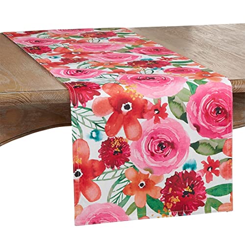Fennco Styles Santa Monica Floral Table Runner 16" W x 72" L - Multicolored Flower Rectangular Table Cover for Home Décor, Dining Table, Banquet, Family Gathering and Special Occasion
