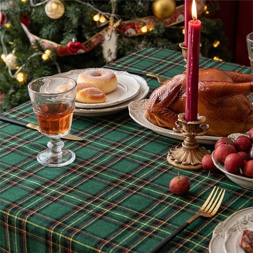 Fennco Styles Classic Plaid Snowflake Holiday Tablecloth - Tartan Rectangular Table Cover for Dining Room, Christmas Décor, and Winter Festivals