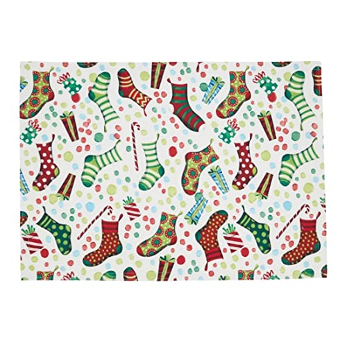 Fennco Styles Christmas Stockings Holiday Table Runner 16" W X 70" L - Multicolor Stocking Print Festive Table Cover for Christmas Décor, Dining Room, Banquet, Family Gathering and Special Events