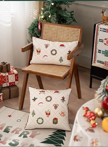 Fennco Styles Christmas Design Velvet Filled Throw Pillow 18" W x 18" L - White Festive Cushion for Home, Winter Holidays Décor, and Special Occasions