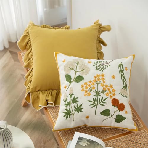 Fennco Styles Embroidered Spring Floral Decorative Throw Pillow Cover 18" W x 18" L - Flower Woven Cushion Case for Home, Couch, Living Room, Bedroom, Office and Holiday Décor