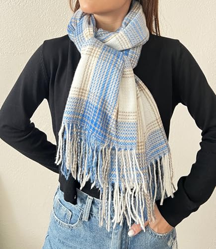 stylesilove Women Classic Plaid Fringe Cashmere Scarf Warm Ultra Soft Scarves Shawl Neck Wraps for All Season, 6 Colors