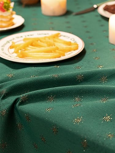 Fennco Styles Metallic Snowflake Holiday Design Jacquard Woven Tablecloth 60" W x 40" L - Green Christmas Table Cover for Home Décor, Winter Holidays, Dining Table, Banquets and Family Gathering