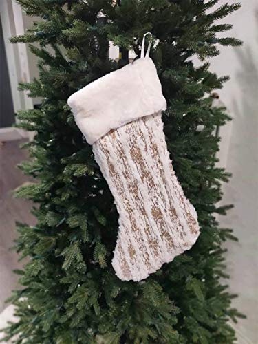 Fennco Styles Holiday Brushed Foil Print Faux Fur Christmas Stocking 8 x 19 Inch - Gold Metallic Design Hanging Stocking for Home, Holiday Tree Decor, Indoor and Special Occasion