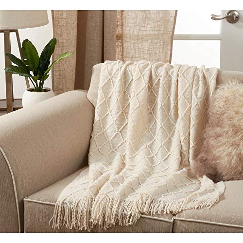 Fennco Styles Diamond Pleats Knit Modern Tassel 50 x 60 Inch Throw - Throw Blanket for Bed, Couch, Sofa, Home Décor, Ideas