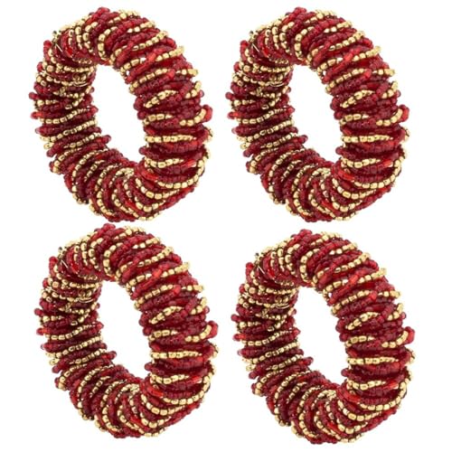 Fennco Styles Hand Beaded Decorative Napkin Rings, Set of 4 - Silver Glass Beads Napkin Holders for Home, Dining Table, Banquet, Christmas, Holiday Décor and Special Occasion