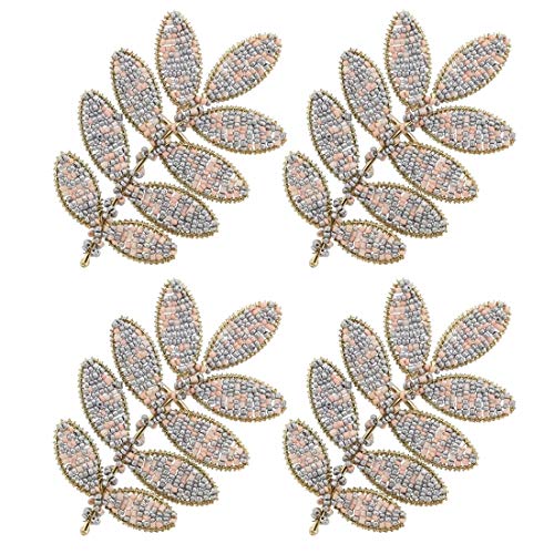 Fennco Styles Hand Beaded Leaf Decorative Napkin Rings, Set of 4 - Green Napkin Holders for Home, Dining Room, Banquet, Family Gathering, Holiday Décor and Special Occasion