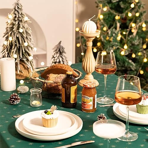 Fennco Styles Metallic Snowflake Holiday Design Jacquard Woven Tablecloth 60" W x 40" L - Green Christmas Table Cover for Home Décor, Winter Holidays, Dining Table, Banquets and Family Gathering
